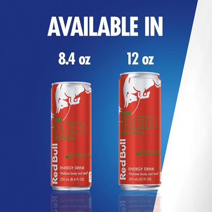 Red Bull Red Edition Energy Drink, Watermelon, with 114mg Caffeine plus Taurine & B Vitamins, 12 Fl Oz, 6 Packs of 4 Cans (Pack of 24)