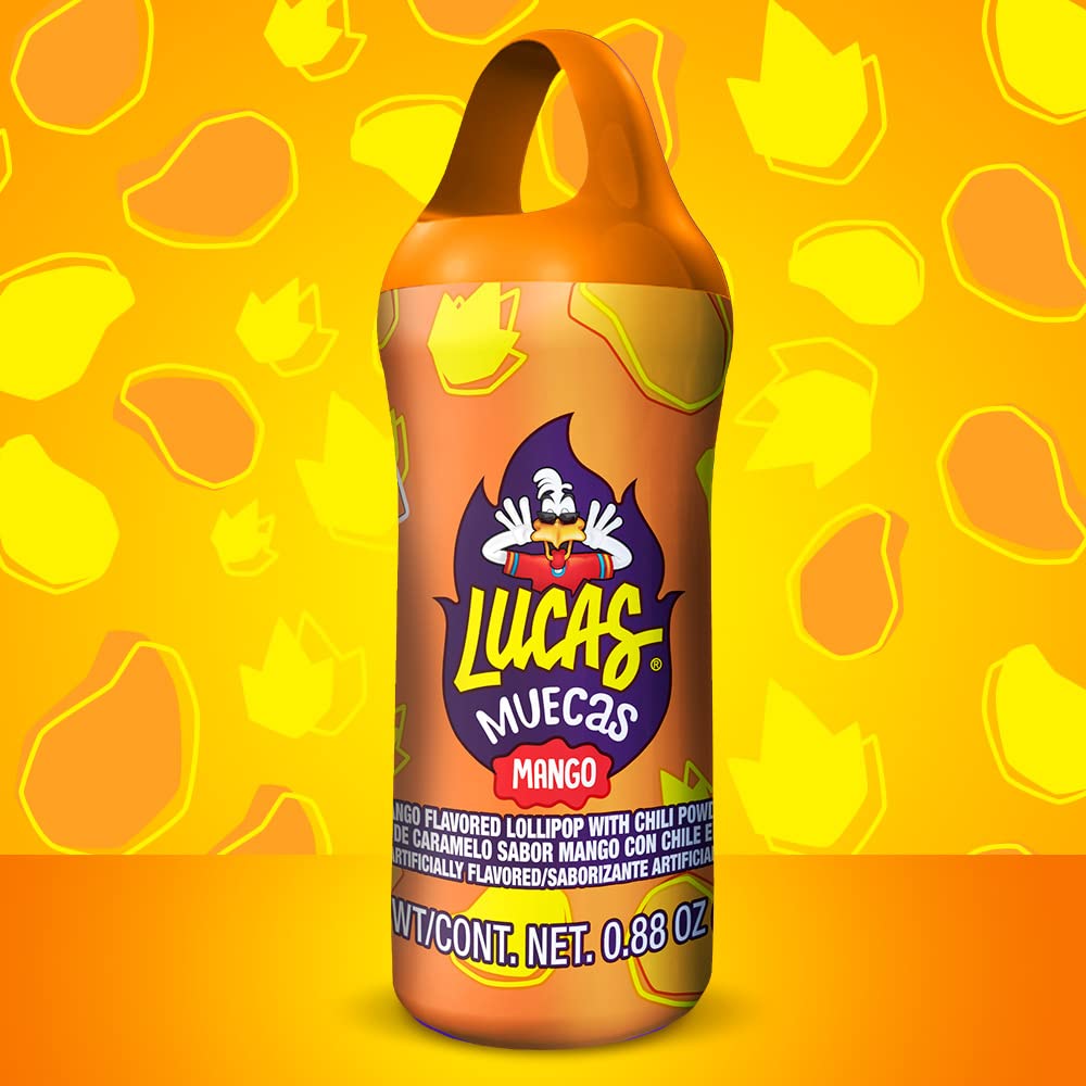 Lucas Muecas Lollipop Mango Flavor Candy, 0.96oz - 10 Pieces Pack for Treats, Snack, Parties, Piñatas