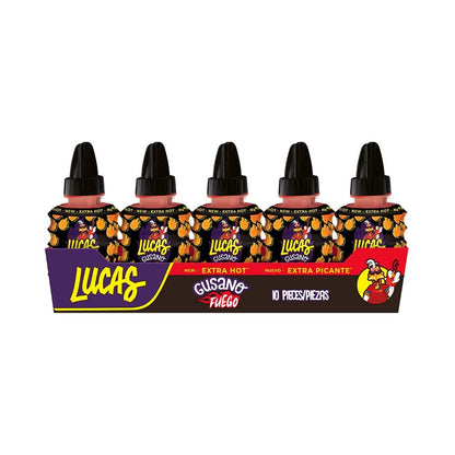 Lucas Gusano Fuego Fruity Chamoy Flavored Liquid Extra Hot Candy, 1.26oz - 10 Pieces Pack for Treats, Fruit, Snack, Parties, Piñatas