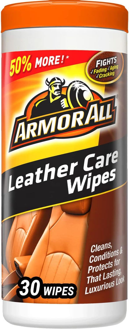 Armor All Interior Cleaner Car Leather Wipes, For Cleaning Cars, Trucks and Motorcycles, 30 Count