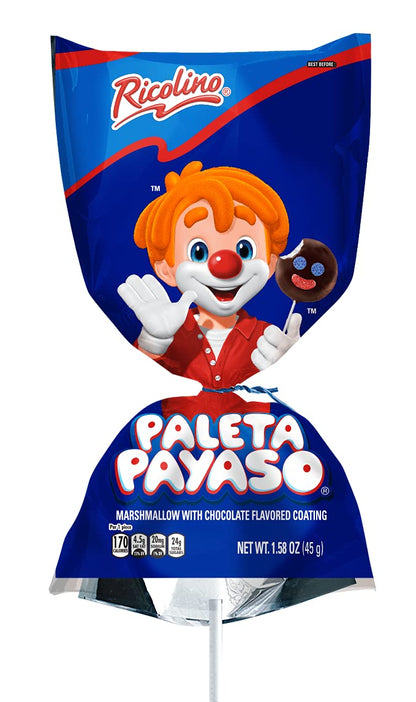 Ricolino Paleta Payaso Marshmallow Lollipops with Chocolate Flavored Coating, 6 Packs, 10 Count Each, Net Weight of 5 Pounds 14.8 Ounces,10 Count (Pack of 6)