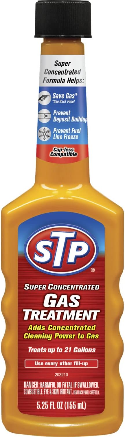 STP Super Concentrated Gas Treatment, Fuel System Cleaner Adds Cleaning Power to Gas, 5.25 Oz, STP