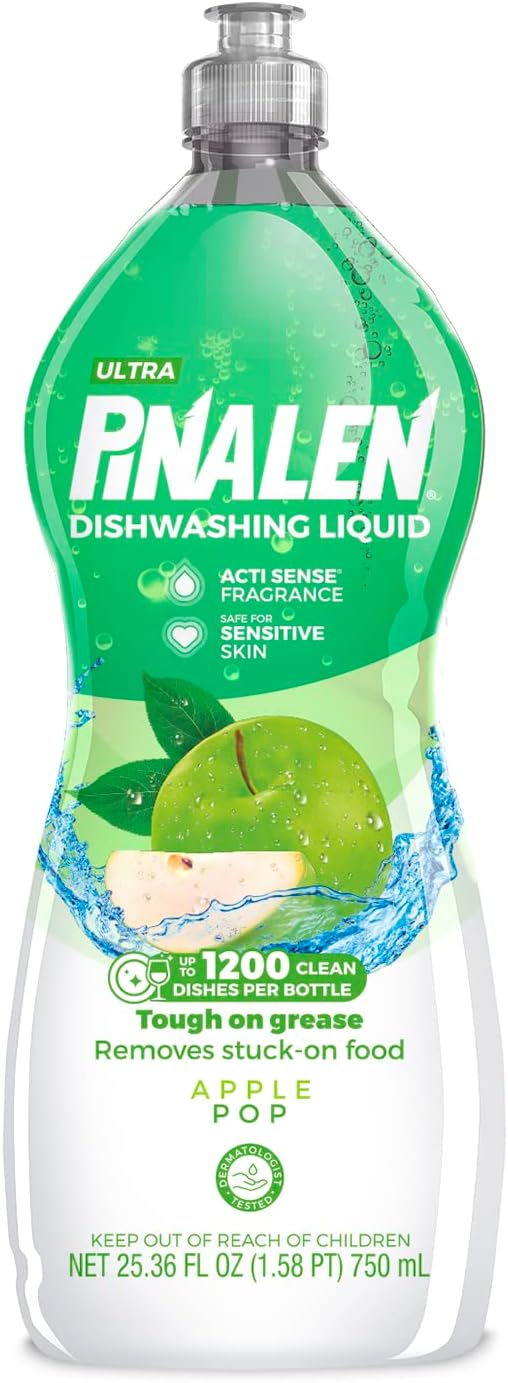 PINALEN Dishwashing Liquid Soap - Apple Pop Scent - 25.3 fl oz - Active Foam Dish Soap - Removes Grease & Stuck-On Food - Safe for Sensitive Skin
