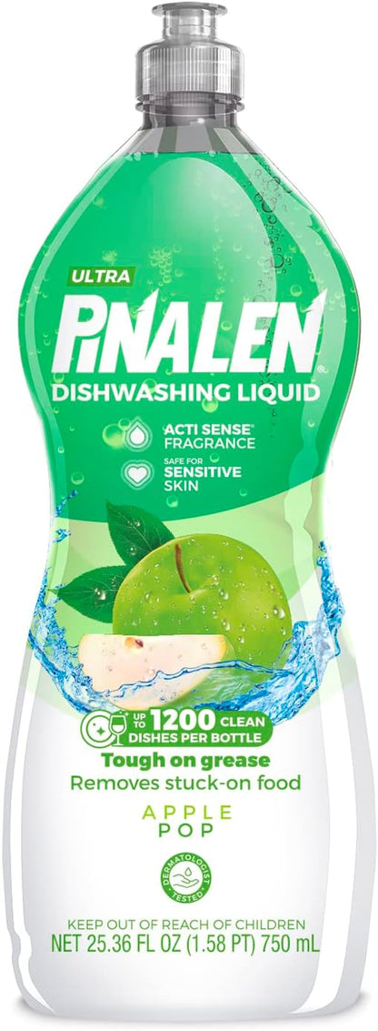 PINALEN Dishwashing Liquid Soap - Apple Pop Scent - 25.3 fl oz - Active Foam Dish Soap - Removes Grease & Stuck-On Food - Safe for Sensitive Skin