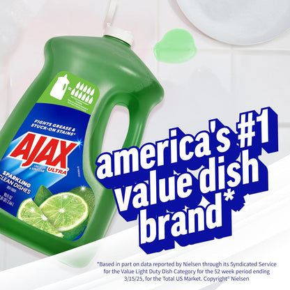 Ajax Ultra Liquid Dish Soap Vinegar and Lime Scent, Sparkling Clean Dishes, 90 fl oz Bottle