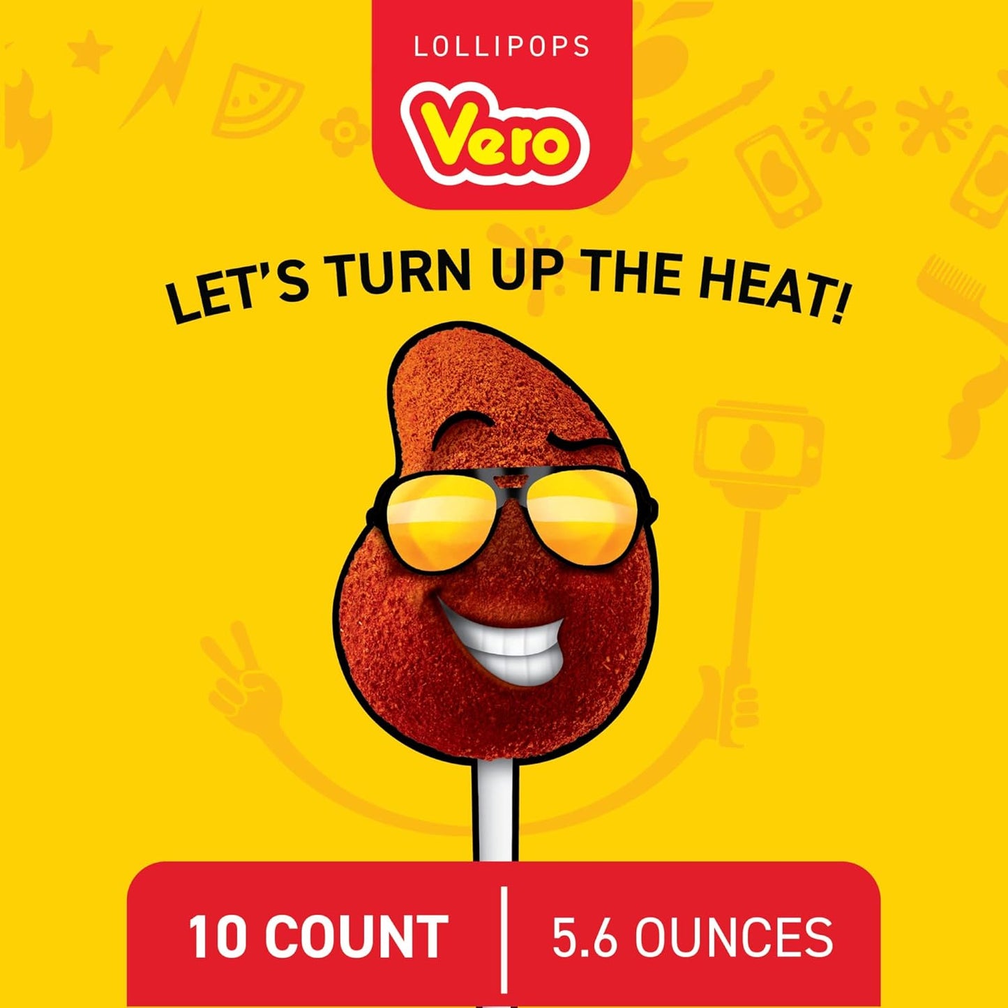 Vero Mango Lollipops Coated with Chili Powder, Hot and Sweet Candy Treat, Artificially Flavored, Net Wt. 5.6 Ounces, 10 Count Bag