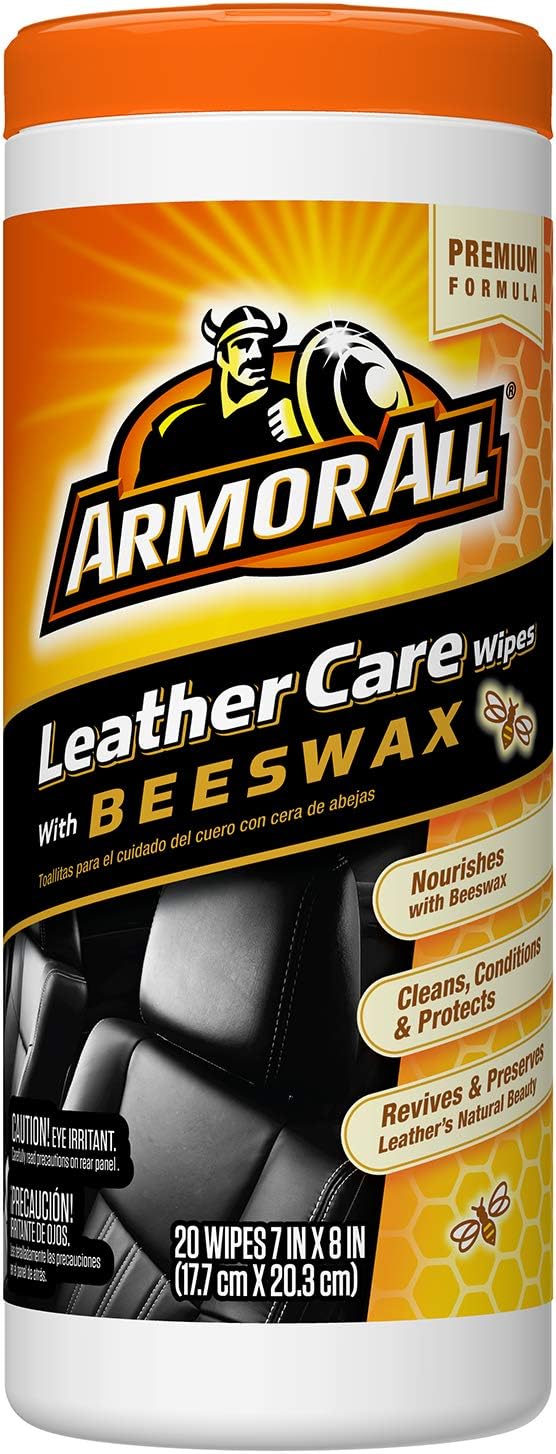 Armor All Car Interior Cleaner Leather Wipes - Cleaning for Cars & Truck & Motorcycle, Beeswax, 20 Count (Pack of 6), 18933-6PK