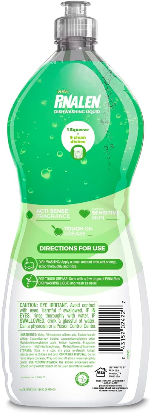 PINALEN Dishwashing Liquid Soap - Apple Pop Scent - 25.3 fl oz - Active Foam Dish Soap - Removes Grease & Stuck-On Food - Safe for Sensitive Skin