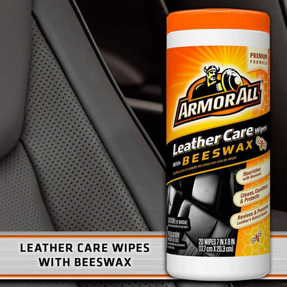 Armor All Car Interior Cleaner Leather Wipes - Cleaning for Cars & Truck & Motorcycle, Beeswax, 20 Count (Pack of 6), 18933-6PK