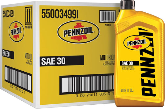 Pennzoil Motor Oil SAE 30 Motor Oil, 1 Quart (6 Pack)
