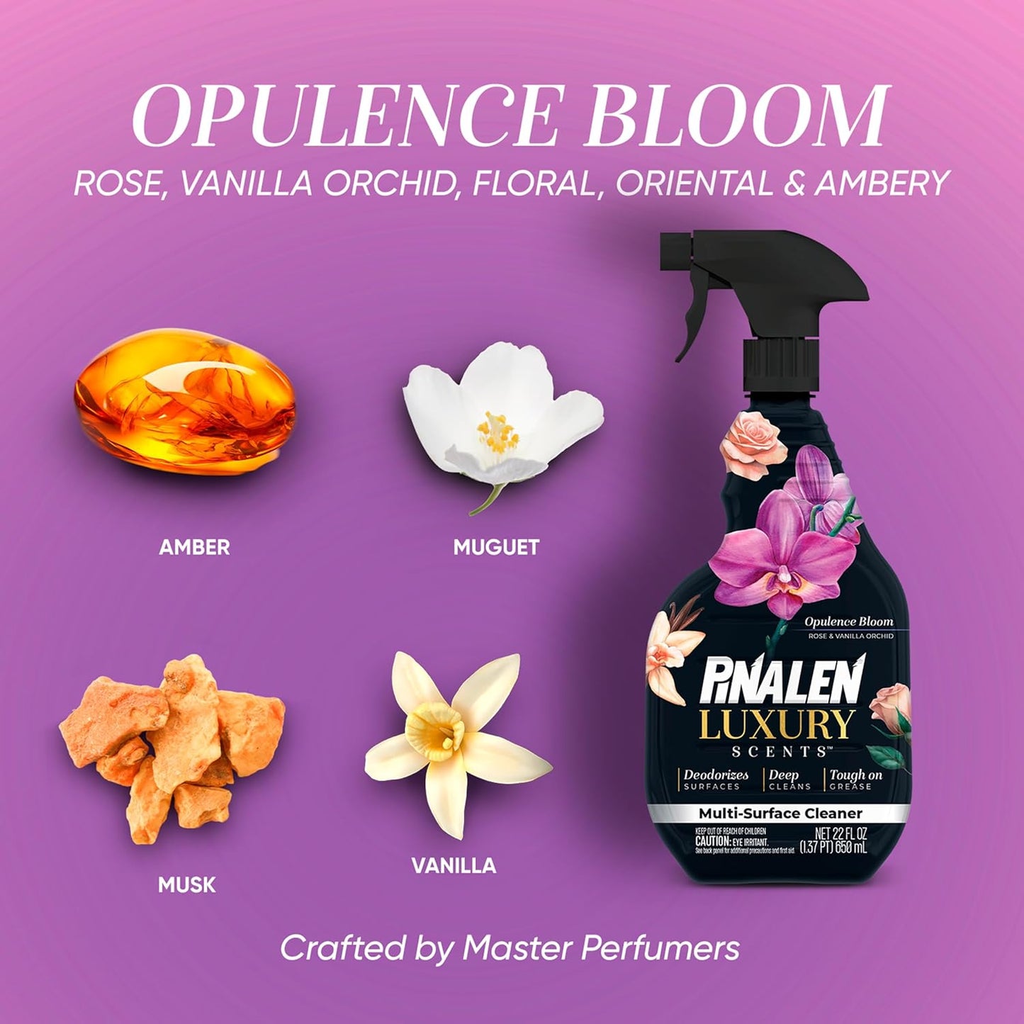 PINALEN Luxury Scent Multipurpose Cleaning Spray - Opulence Bloom - 22 fl oz - All Purpose Cleaner for Kitchen, Bathroom & Surfaces