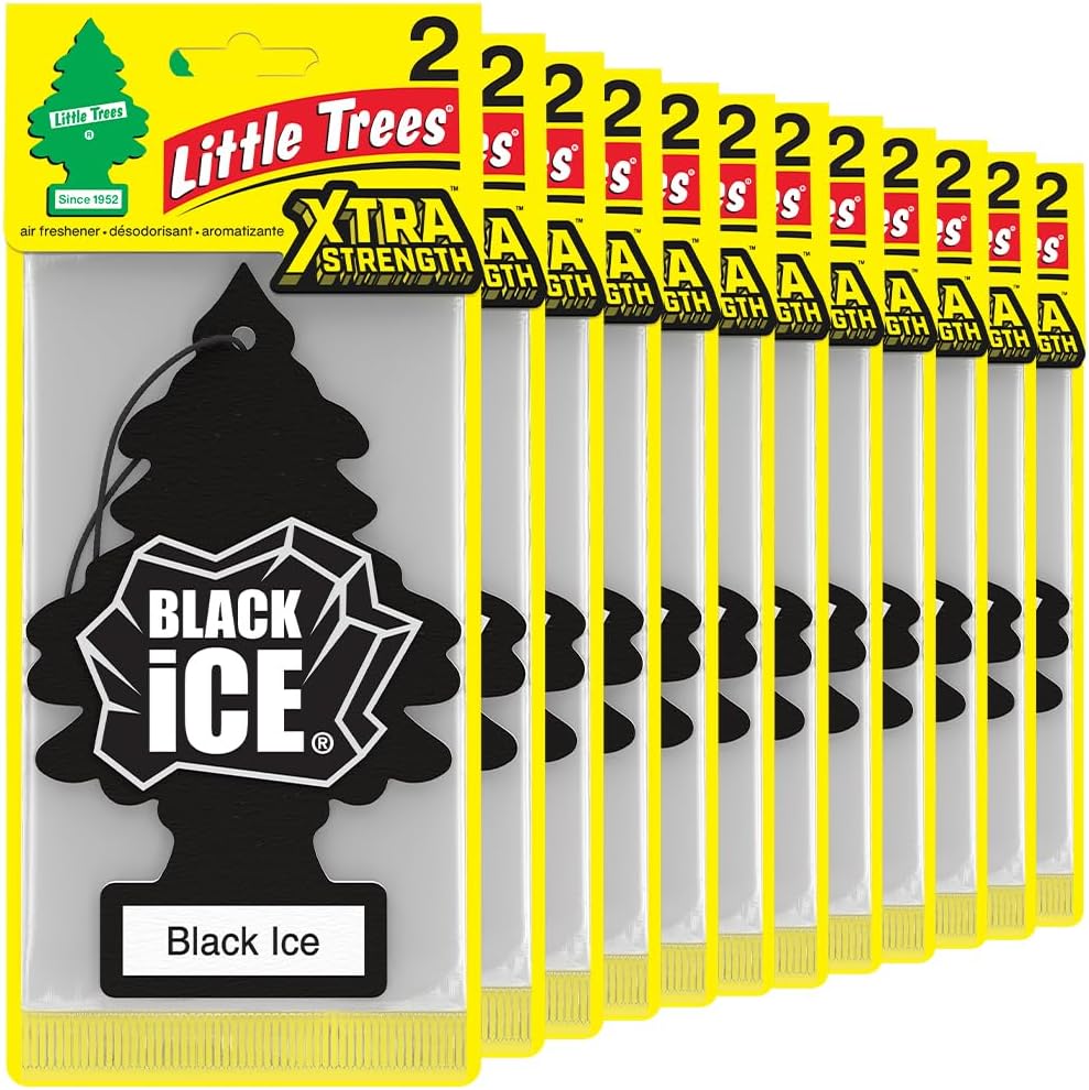LITTLE TREES Car Air Freshener | Xtra Strength Provides Long-Lasting Scent for Auto or Home | Extra Boost of Fragrance | Black Ice, 24 Air Fresheners