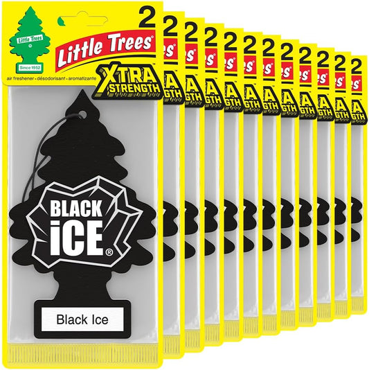 LITTLE TREES Car Air Freshener | Xtra Strength Provides Long-Lasting Scent for Auto or Home | Extra Boost of Fragrance | Black Ice, 24 Air Fresheners