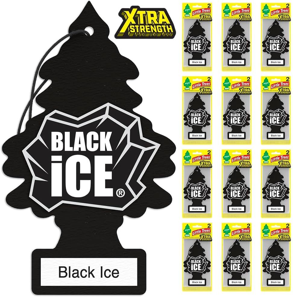LITTLE TREES Car Air Freshener | Xtra Strength Provides Long-Lasting Scent for Auto or Home | Extra Boost of Fragrance | Black Ice, 24 Air Fresheners