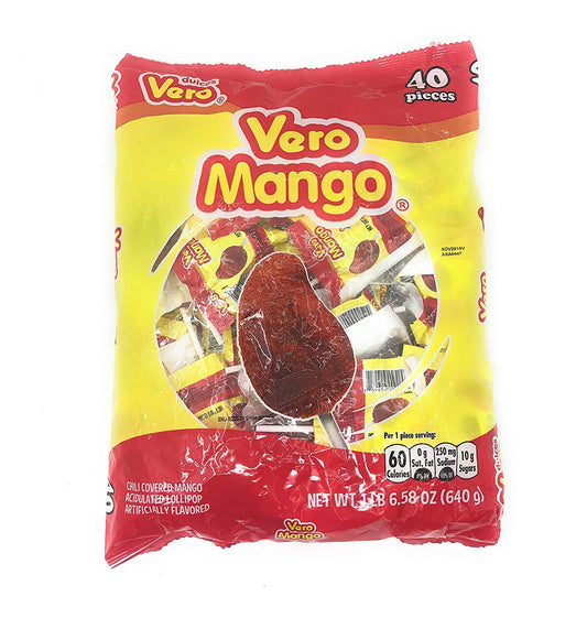 Dulces Vero Vero Mango Paletas Sabor Fresa Con Chile Mexican Hard Candy Chili Pops 40 Pc - PACK OF 2