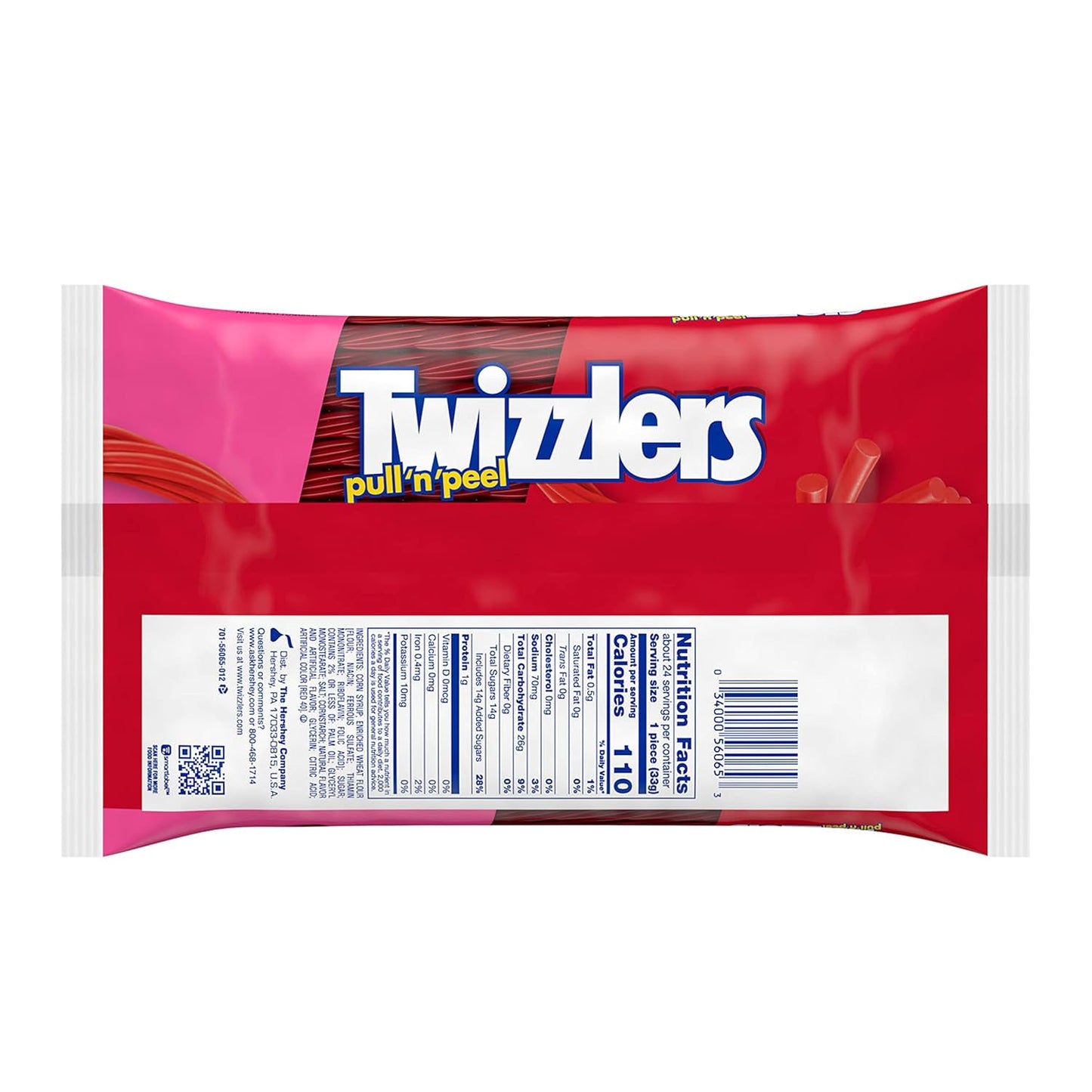 TWIZZLERS PULL 'N' PEEL Cherry Flavored Licorice Style, Low Fat Candy Big Bag, 28 oz (Pack of 4)