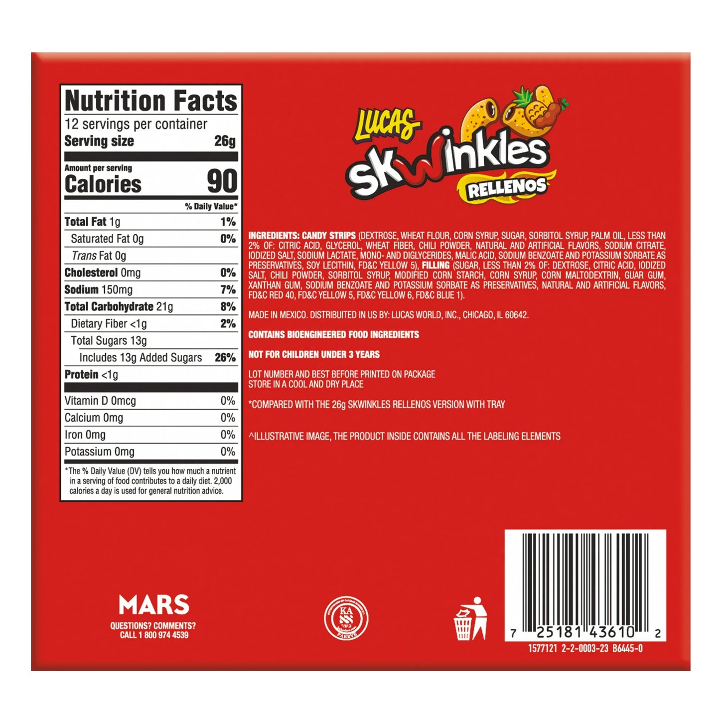 Lucas Skwinkles Rellenos Pineapple Tamarind Candy, 0.92 oz, 12 Pack