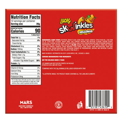 Lucas Skwinkles Rellenos Pineapple Tamarind Candy, 0.92 oz, 12 Pack