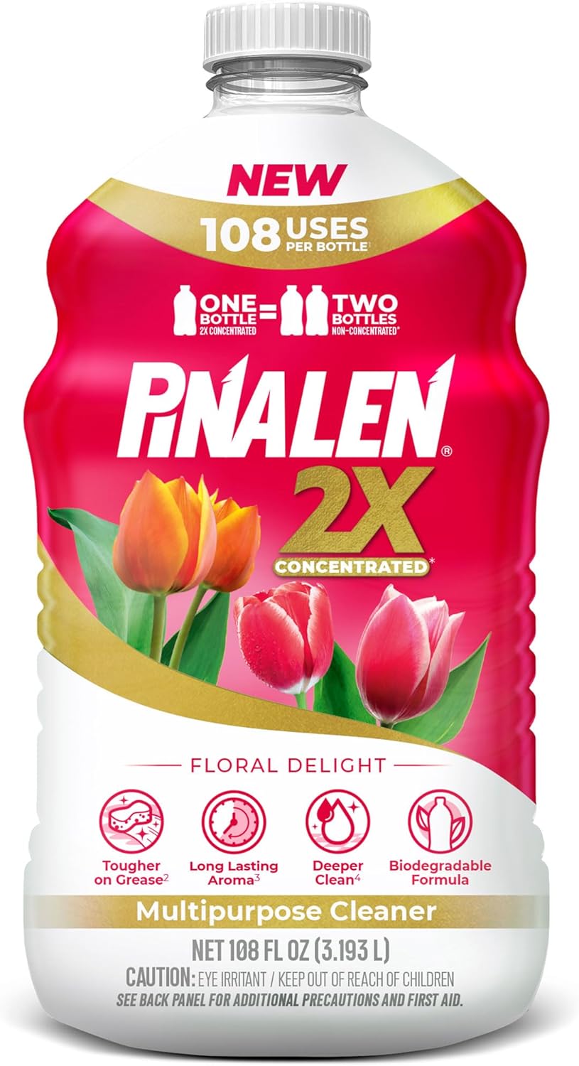 PINALEN 2X Max Aromas Concentrated Multipurpose Cleaner - Floral Delight Scent - 108 fl oz - All Purpose Cleaner for Kitchen, Bathroom, Floors & Outdoors
