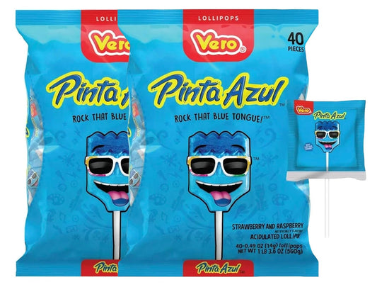 Vero Pinta Azul Lollipops - Strawberry & Raspberry Paleta | 40 Count (2 Pack)