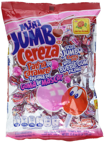 Mini Jumbo Cereza Lollipop Bubble Gum Filling Mexican Candy 50 Cherry