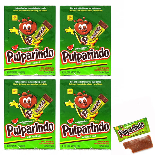 4 Pack Pulparindo Hot Salted Watermelon De La Rosa Mexican Candy Sandia 80pcs