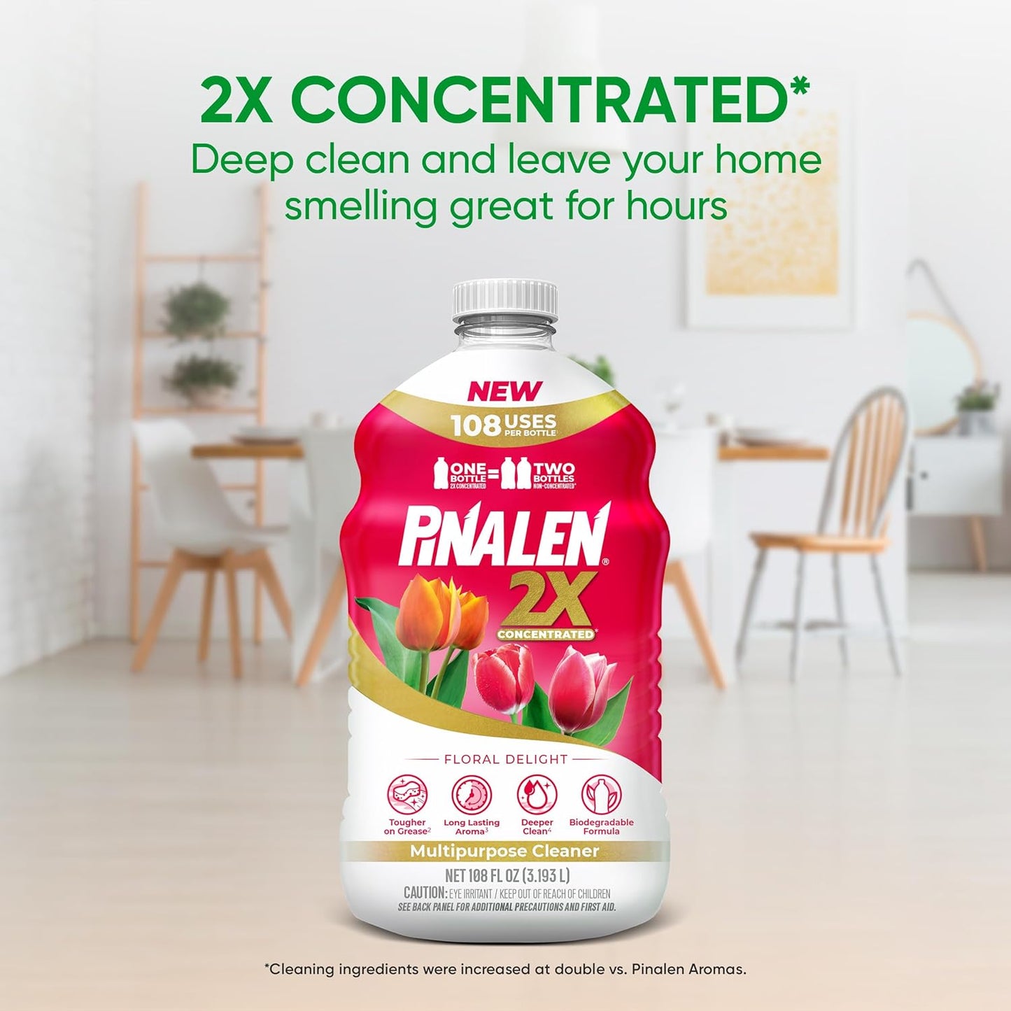 PINALEN 2X Max Aromas Concentrated Multipurpose Cleaner - Floral Delight Scent - 108 fl oz - All Purpose Cleaner for Kitchen, Bathroom, Floors & Outdoors