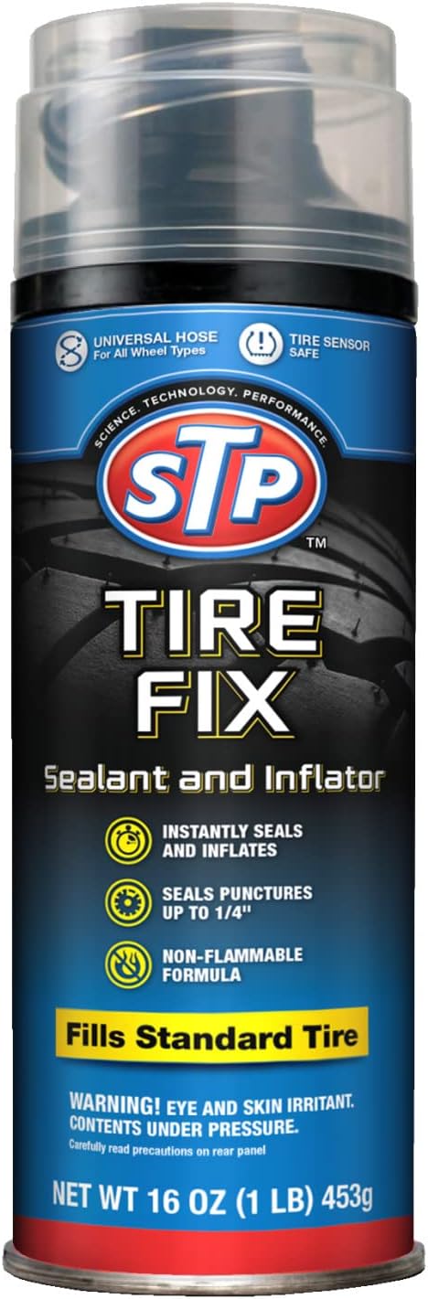 STP Tire Fix Flat Tire Sealant and Inflator, 16 oz, Instantly Seals Leaks and Inflates Pressure, Essential Item for Your Roadside Emergency Kit