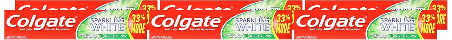 Colgate Sparkling White Whitening Toothpaste, Mint - 8 ounce (6 Pack)