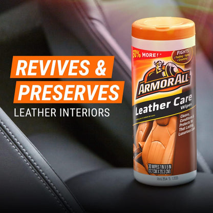 Armor All Interior Cleaner Car Leather Wipes, For Cleaning Cars, Trucks and Motorcycles, 30 Count