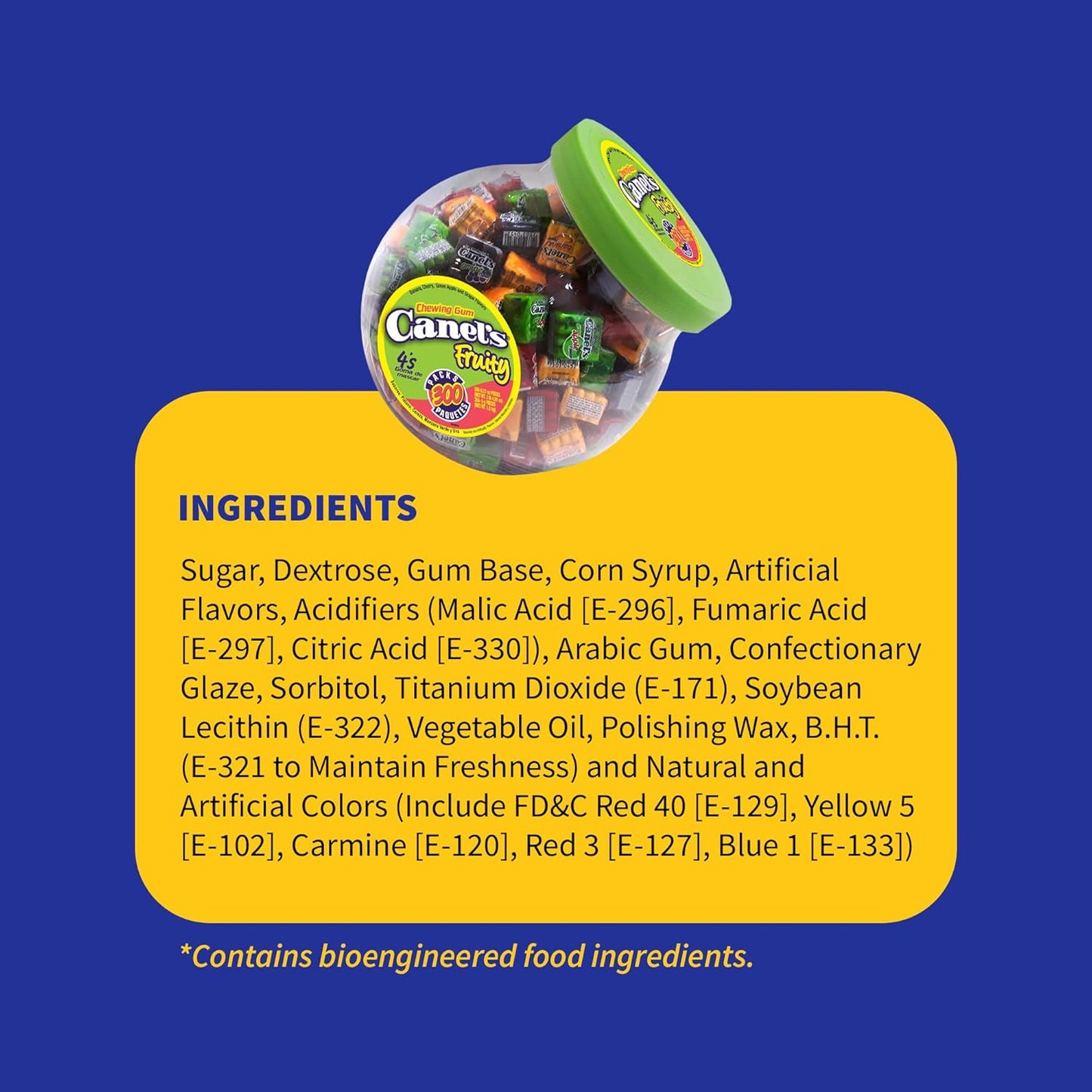 Canel's 4-Piece Gum Pack Jar in Fruit Flavors - Cherry, Banana, Grape, and Apple, 300 Count