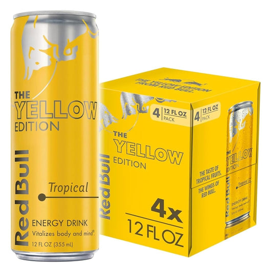 Red Bull Yellow Edition Tropical Energy Drink. 12 Fl Oz, 4 Cans