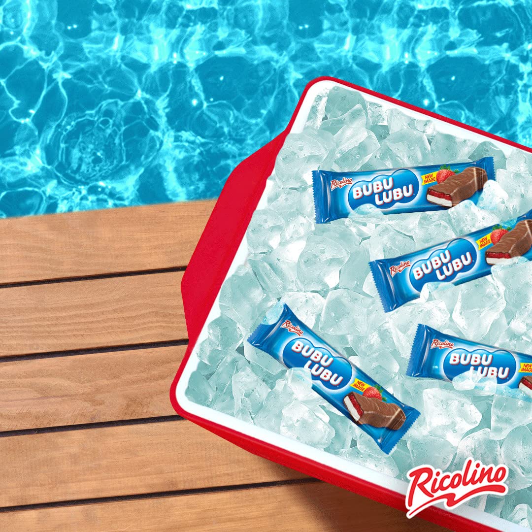 Ricolino Bubulubu Marshmallow with Strawberry Artificially Flavored Gummy with Chocolate Flavored Coating Bar, 1 Pound 13.52 Ounces, 24 Count Box