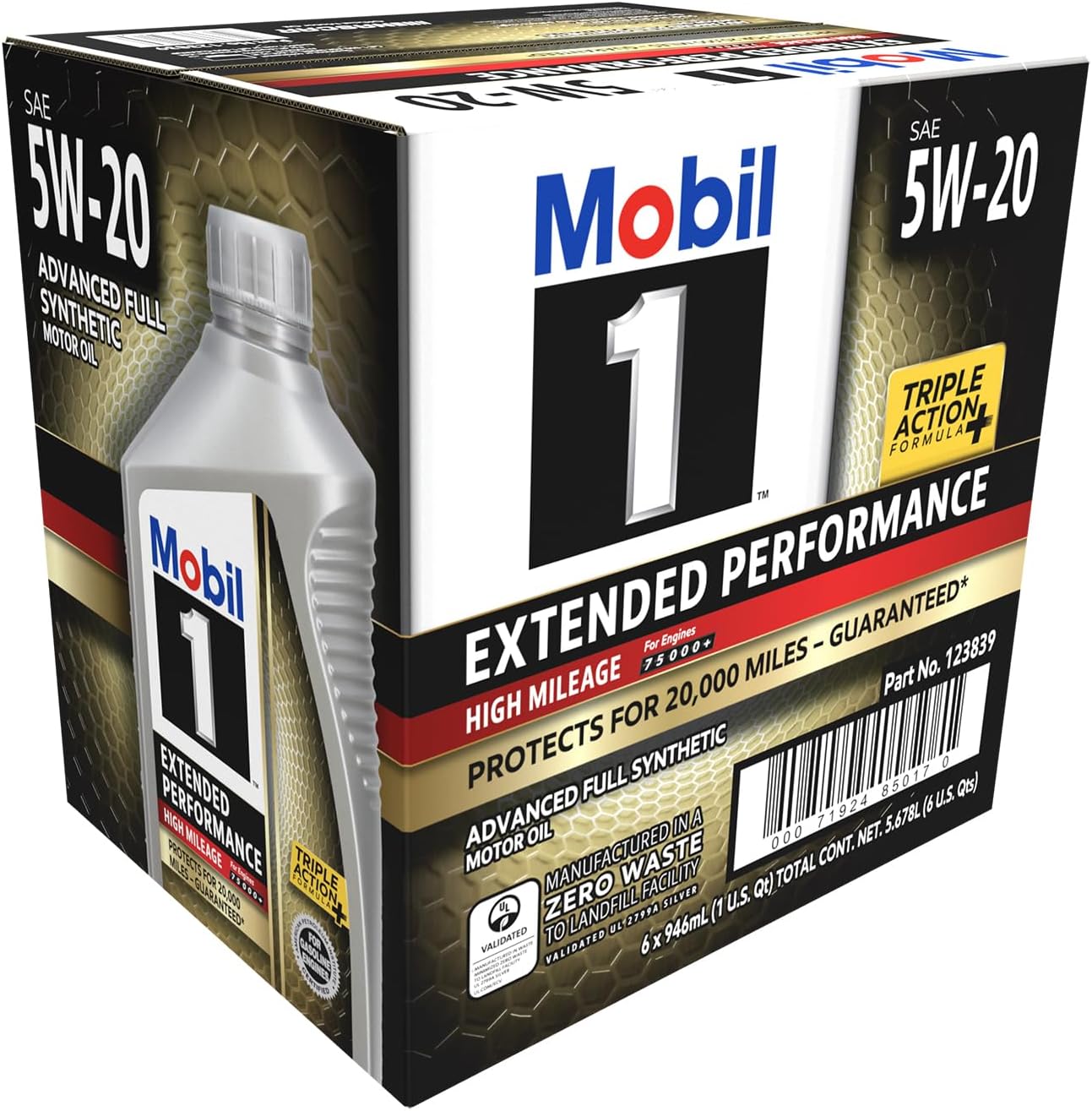 Mobil 1 Extended Performance High Mileage Full Synthetic Motor Oil 5W-20, 1 Quart (6-pack)
