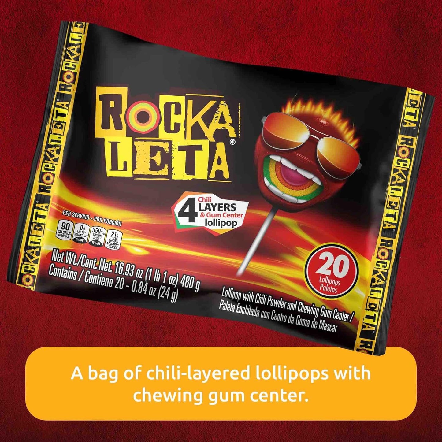 Rockaleta Chile Lollipops, 20 Count (SUGAR CANDY - ETHNIC)