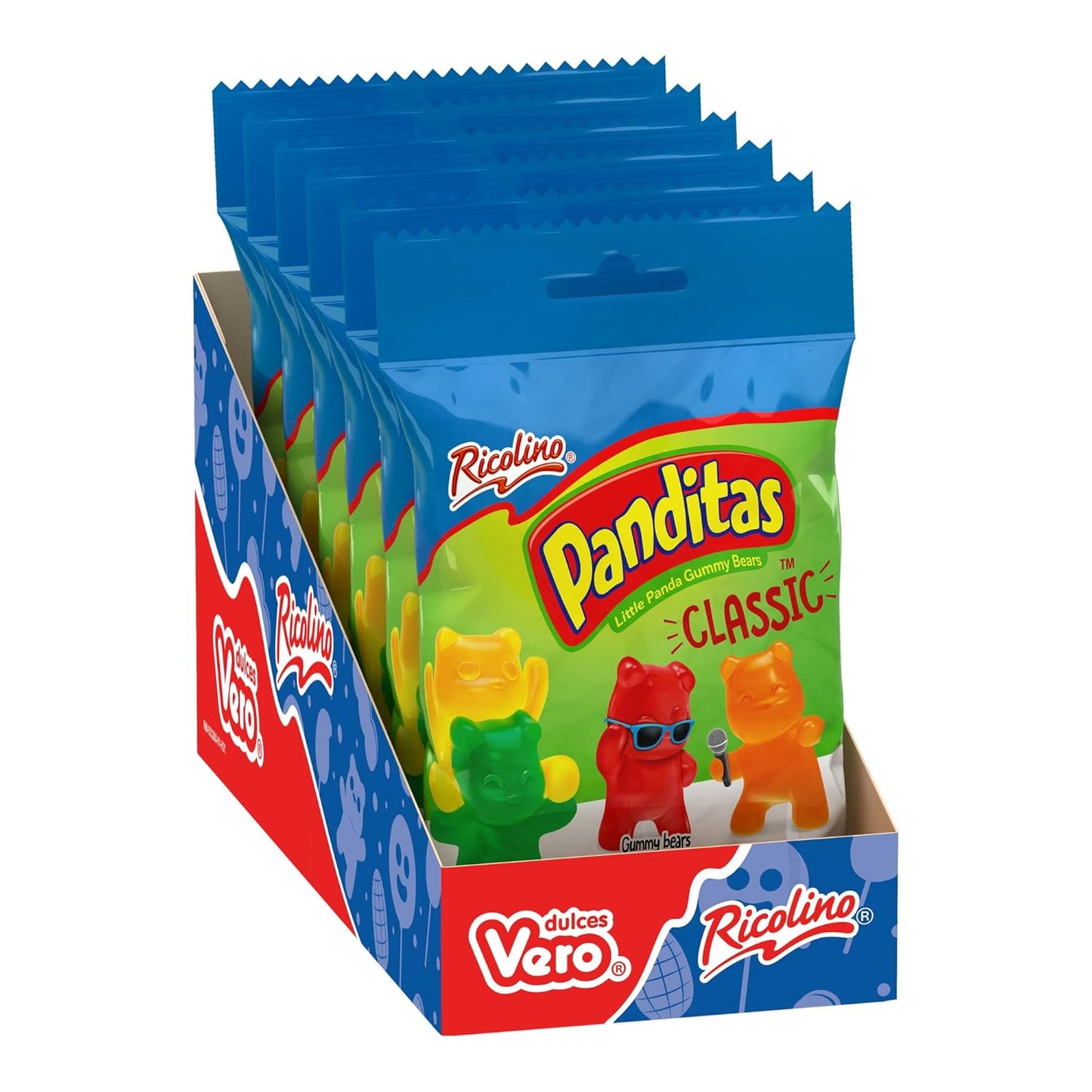 Ricolino Panditas Little Panda Gummy Bears - Strawberry, Lime, Pineapple & Orange Candy - Classic Flavor, 4.4oz (6 bags)
