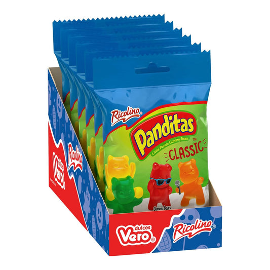 Ricolino Panditas Little Panda Gummy Bears - Strawberry, Lime, Pineapple & Orange Candy - Classic Flavor, 4.4oz (6 bags)