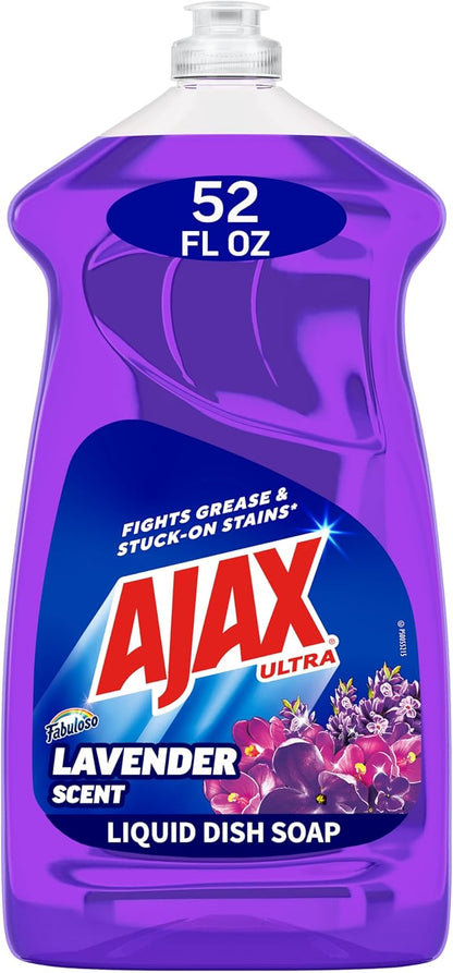Ajax Ultra Liquid Dish Soap with Fabuloso Lavender Scent, Deep Cleaning Action, Mess-Free, Easy-Flip Cap, 52 fl oz Bottle