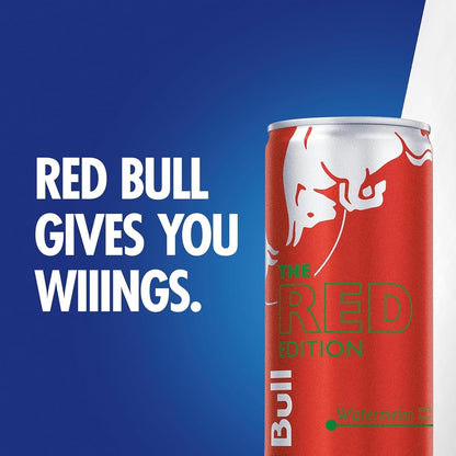 Red Bull Red Edition Energy Drink, Watermelon, with 114mg Caffeine plus Taurine & B Vitamins, 12 Fl Oz, 6 Packs of 4 Cans (Pack of 24)