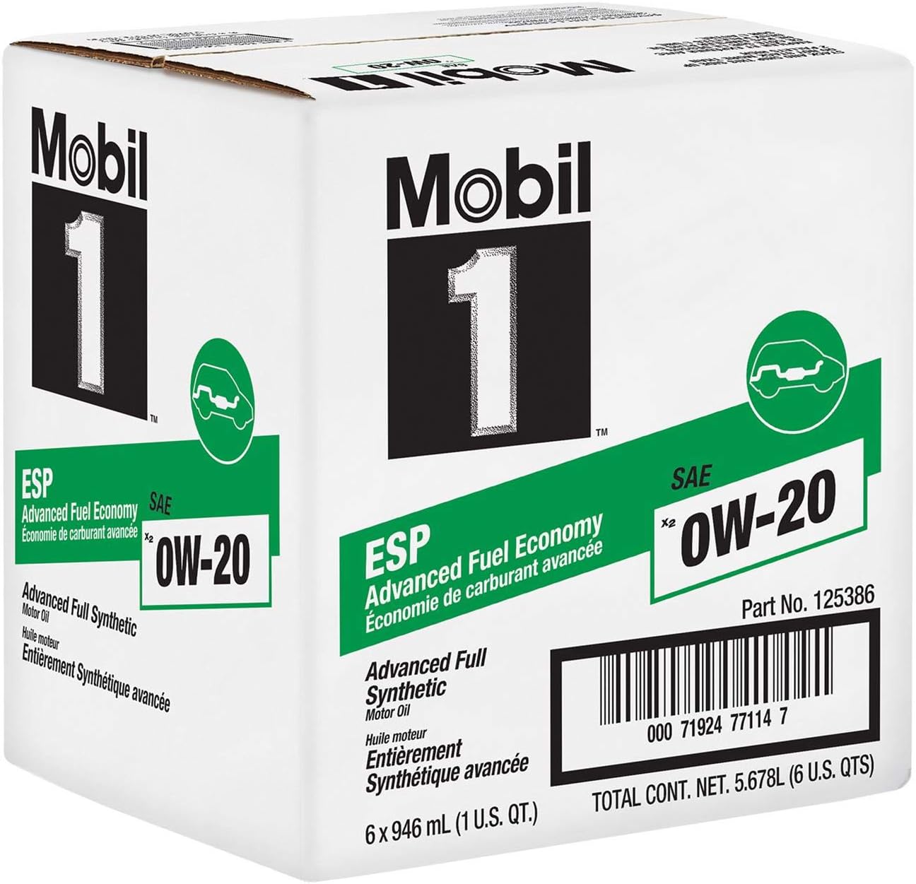 Mobil 1 ESP X2 Full Synthetic Motor Oil 0W-20, 1 Quart, Case of 6