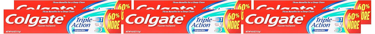 Colgate Triple Action Toothpaste, Mint - 4 ounce (Pack of 6)