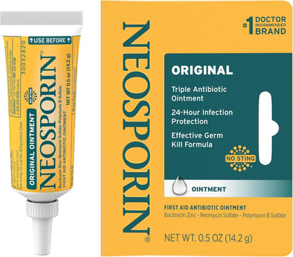 Neosporin Original First Aid Antibiotic Ointment with Bacitracin Zinc for Infection Protection, Wound Care Treatment & Scar Appearance Minimizer for Minor Cuts, Scrapes and Burns,.5 oz