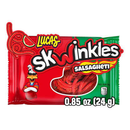 Lucas Salsagheti Watermelon Flavored Hot Candy Strips and Tamarind Sauce, 0.84 oz - 12 Pieces Pack for Treats, Snack, Parties, Piñatas,0.84 Ounce (Pack of 12)