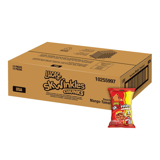 Lucas Skwinkles Candy Chunk Mango Flavored with Tamarind Filling 2.46oz, 12 pieces Pack, Perfect for Snacks, Parties