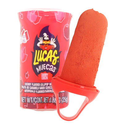 Needzo Lucas Muecas Cherry Flavored, 2 in 1 Candy Powder and Lollipop, Fiesta Favors, Swirl Sticker Included, 0.88 Ounces (Pack of 5)