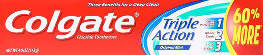 Colgate Triple Action Toothpaste, Mint - 4 ounce (Pack of 6)