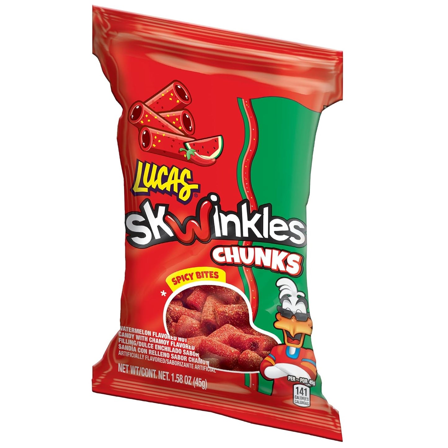 Lucas Skwinkles Candy Chunk Watermelon Flavored with Tamarind Filling 1.60oz, 6 pieces Pack