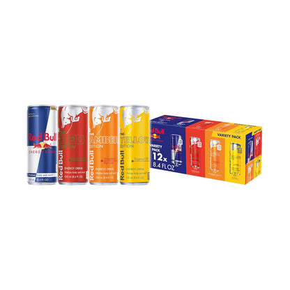 Red Bull Energy Drink Variety Pack, Red, Yellow & Amber, with 80mg Caffeine plus Taurine & B Vitamins, 8.4 Fl Oz, Pack of 12 Cans