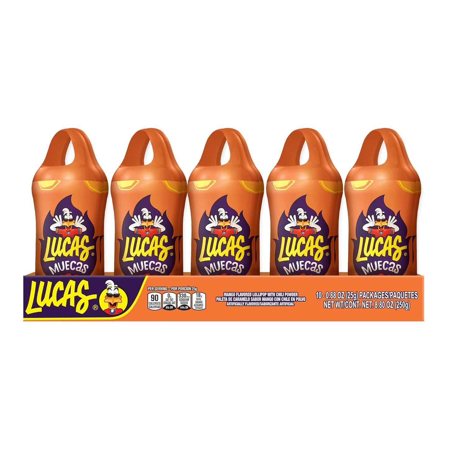 Lucas Muecas Lollipop Mango Flavor Candy, 0.96oz - 10 Pieces Pack for Treats, Snack, Parties, Piñatas