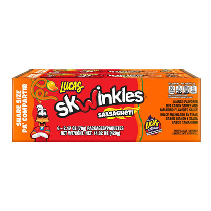 Lucas Salsagheti Mango Flavored Hot Candy Strips and Tamarind Flavored Sauce, King Size 2.4 oz - 6 Pieces Pack for Treats, Snack, Parties, Piñatas